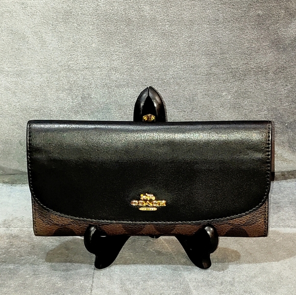 COACH SIGNATURE MONOGRAM TRI-FOLD LONG SNAP WALLET COATED CANVAS & LEATHER NWOT - Picture 6 of 15